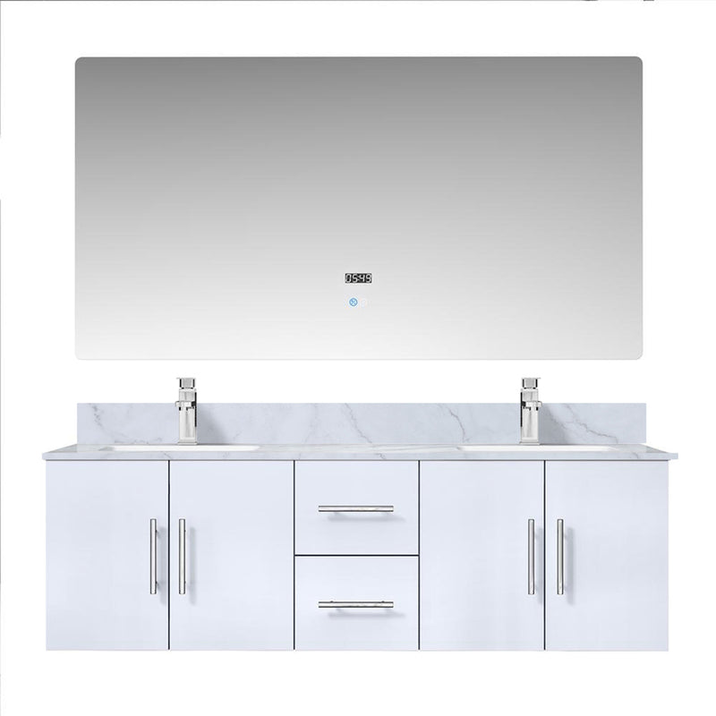 Lexora Geneva 60" W x 22" D Glossy White Double Bath Vanity Marble Top with Faucet Set and 60" LED Mirror