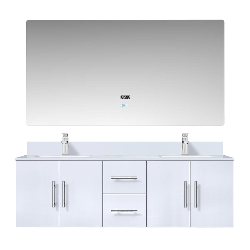 Lexora Geneva 60" W x 22" D Glossy White Double Bath Vanity Marble Top with Faucet Set and 60" LED Mirror