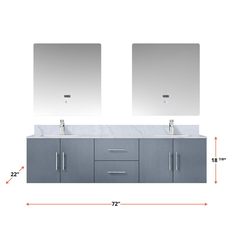 Lexora Geneva 72" W x 22" D Dark Grey Double Bath Vanity and Marble Top