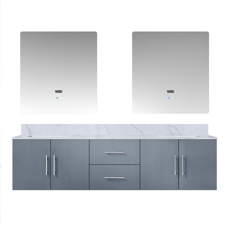 Lexora Geneva 72" W x 22" D Dark Grey Double Bath Vanity Marble Top and 30" LED Mirrors