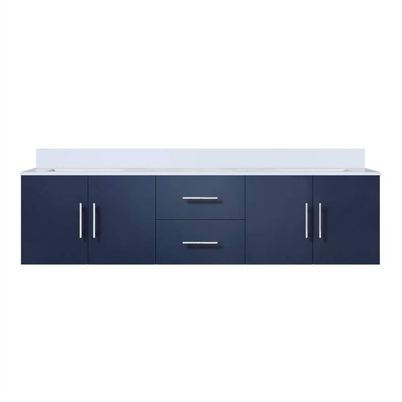 Lexora Geneva 72" W x 22" D Navy Blue Double Bath Vanity and Marble Top