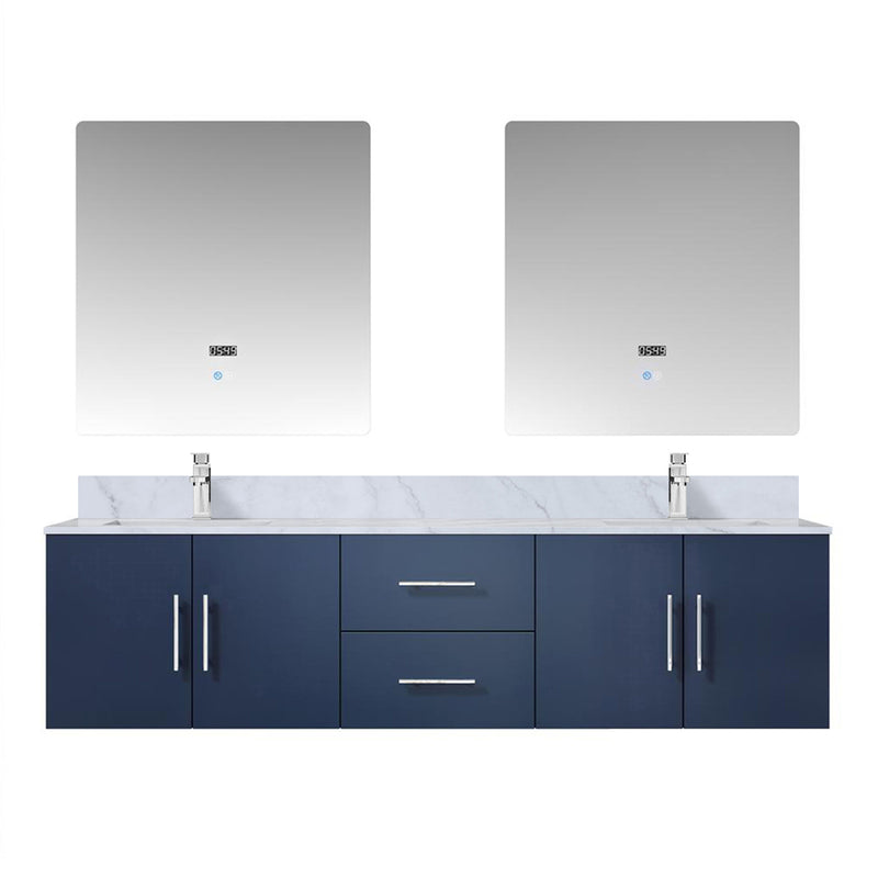 Lexora Geneva 72" W x 22" D Navy Blue Double Bath Vanity Marble Top with Faucet Set and 30" LED Mirrors