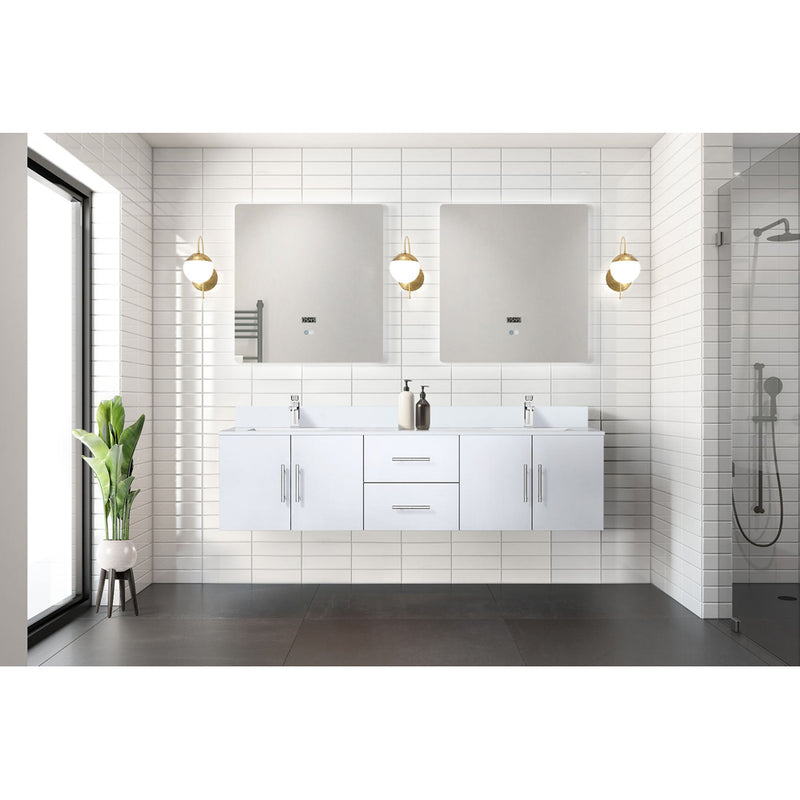 Lexora Geneva 72" W x 22" D Glossy White Double Bath Vanity and Marble Top