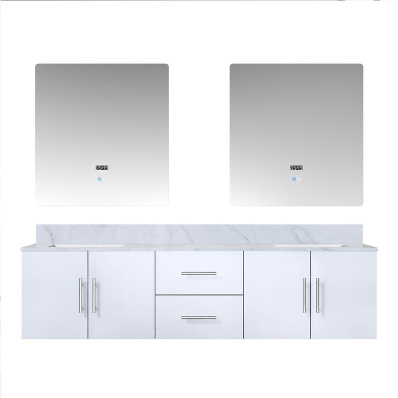 Lexora Geneva 72" W x 22" D Glossy White Double Bath Vanity Marble Top and 30" LED Mirrors