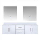 Lexora Geneva 72" W x 22" D Glossy White Double Bath Vanity Marble Top and 30" LED Mirrors