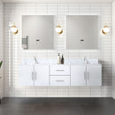 Lexora Geneva 72" W x 22" D Glossy White Double Bath Vanity Marble Top with Faucet Set and 30" LED Mirrors