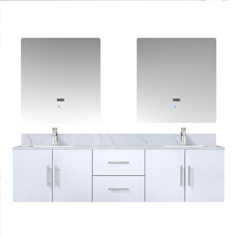 Lexora Geneva 72" W x 22" D Glossy White Double Bath Vanity Marble Top with Faucet Set and 30" LED Mirrors