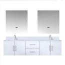 Lexora Geneva 72" W x 22" D Glossy White Double Bath Vanity Marble Top with Faucet Set and 30" LED Mirrors