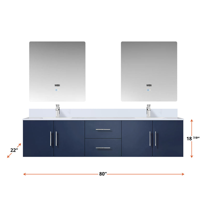 Lexora Geneva 80" W x 22" D Navy Blue Double Bath Vanity and Marble Top