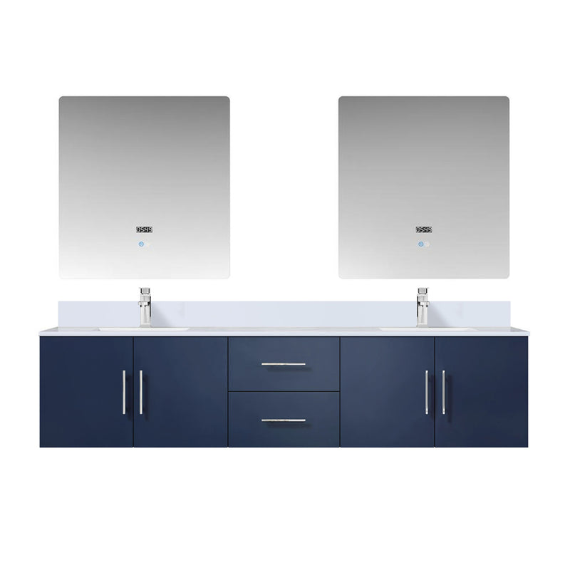 Lexora Geneva 80" W x 22" D Navy Blue Double Bath Vanity and Marble Top, Faucet Set with 30" LED Mirrors