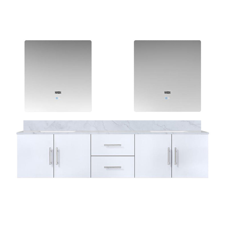 Lexora Geneva 80" W x 22" D Glossy White Double Bath Vanity and Marble Top with 30" LED Mirrors