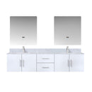 Lexora Geneva 80" W x 22" D Glossy White Double Bath Vanity and Marble Top, Faucet Set with 30" LED Mirrors