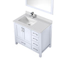 Lexora Jacques 36" W x 22" D Offset White Single Bath Vanity Marble Top with Faucet Set and 34" Mirrors