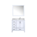 Lexora Jacques 36" W x 22" D Offset White Single Bath Vanity Marble Top with Faucet Set and 34" Mirrors