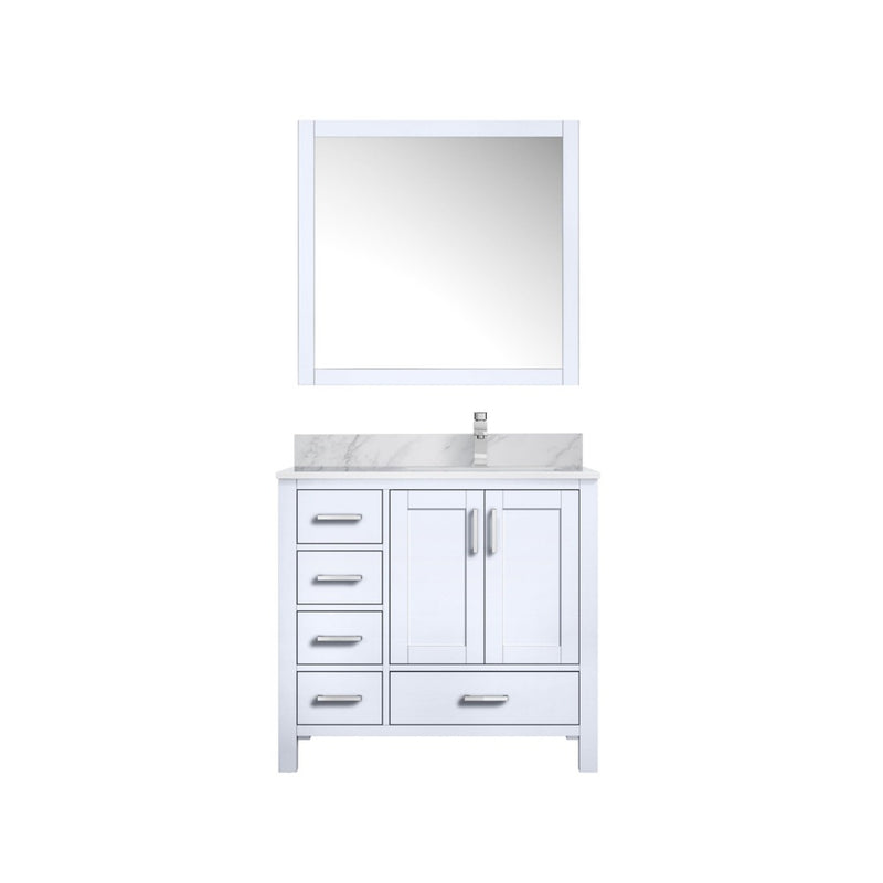 Lexora Jacques 36" W x 22" D Offset White Single Bath Vanity Marble Top with Faucet Set and 34" Mirrors