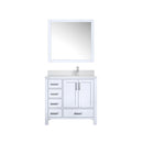 Lexora Jacques 36" W x 22" D Offset White Single Bath Vanity Marble Top with Faucet Set and 34" Mirrors