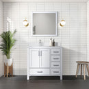 Lexora Jacques 36" W x 22" D Offset White Single Bath Vanity with Marble Top and 34" Mirrors