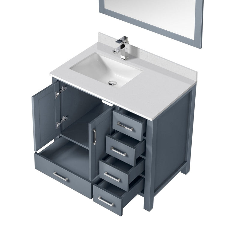 Lexora Jacques 36" W x 22" D Offset Dark Grey Single Bath Vanity Marble Top with Faucet Set and 34" Mirrors