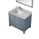 Lexora Jacques 36" W x 22" D Offset Dark Grey Single Bath Vanity Marble Top with Faucet Set and 34" Mirrors