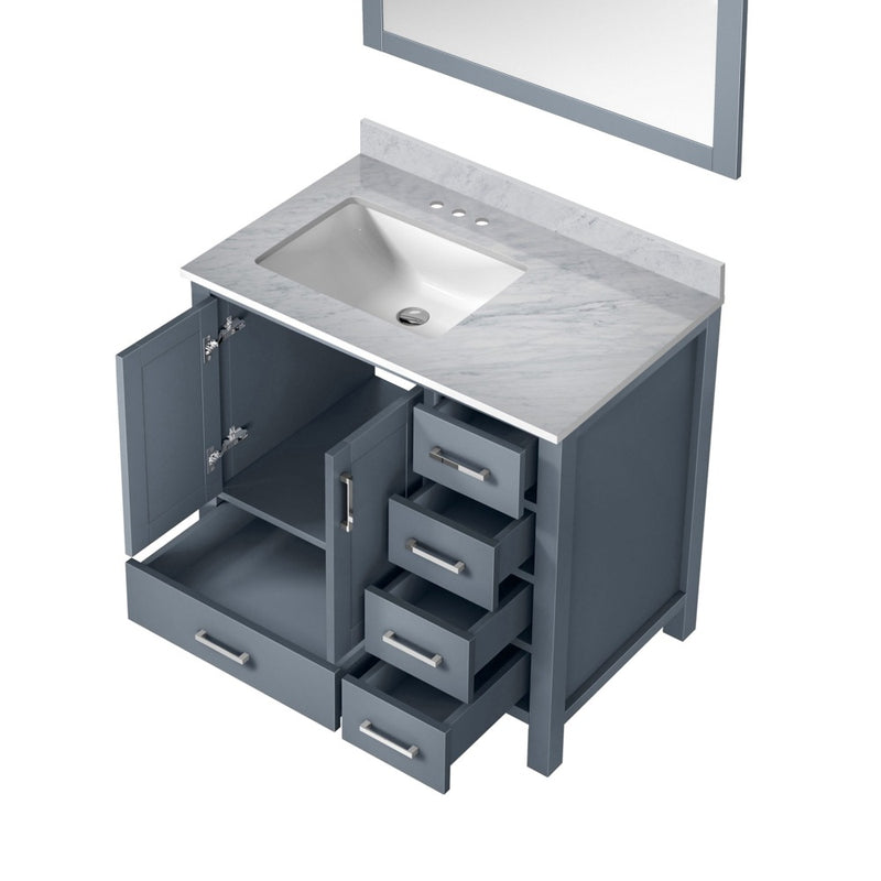 Lexora Jacques 36" W x 22" D Offset Dark Grey Single Bath Vanity with Marble Top and 34" Mirrors