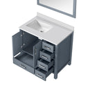 Lexora Jacques 36" W x 22" D Offset Dark Grey Single Bath Vanity with Marble Top and 34" Mirrors