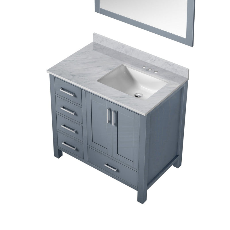 Lexora Jacques 36" W x 22" D Offset Dark Grey Single Bath Vanity with Marble Top and 34" Mirrors