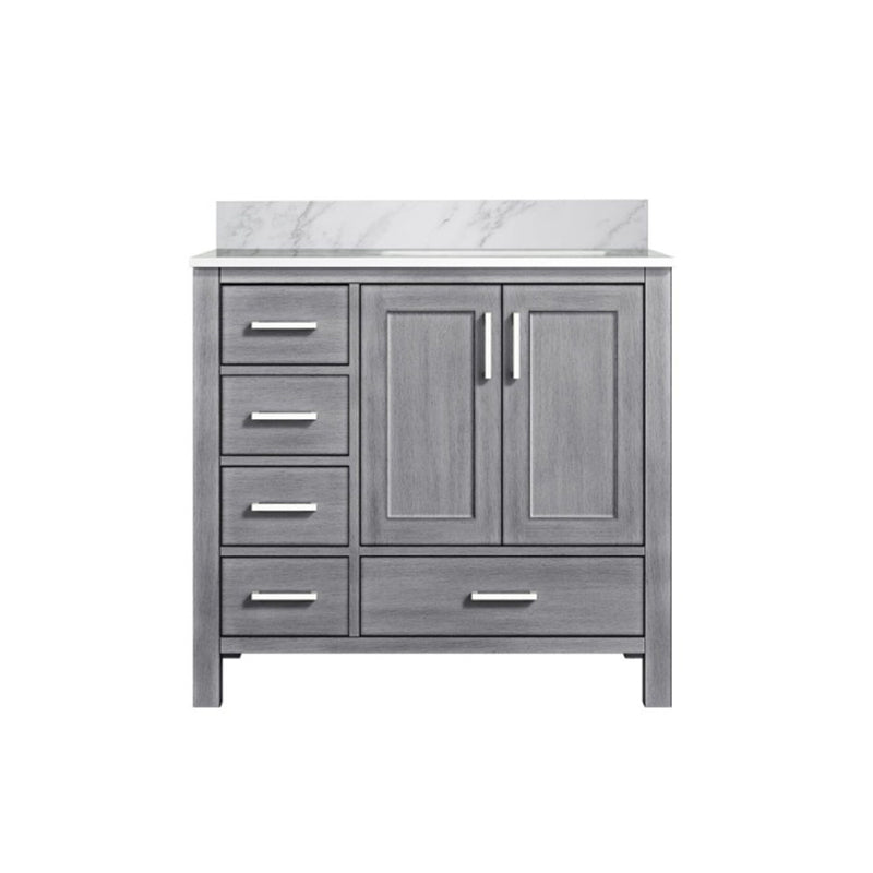 Lexora Jacques 36" W x 22" D Offset Distressed Grey Single Bath Vanity and Marble Top