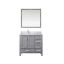 Lexora Jacques 36" W x 22" D Offset Distressed Grey Single Bath Vanity Marble Top with Faucet Set and 34" Mirrors