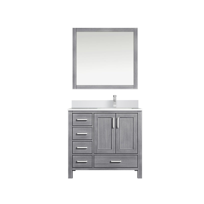 Lexora Jacques 36" W x 22" D Offset Distressed Grey Single Bath Vanity Marble Top with Faucet Set and 34" Mirrors