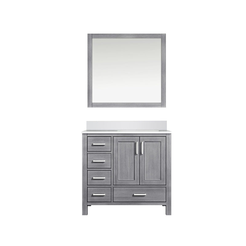 Lexora Jacques 36" W x 22" D Offset Distressed Grey Single Bath Vanity with Marble Top and 34" Mirrors