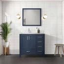 Lexora Jacques 36" W x 22" D Offset Navy Blue Single Bath Vanity and Marble Top