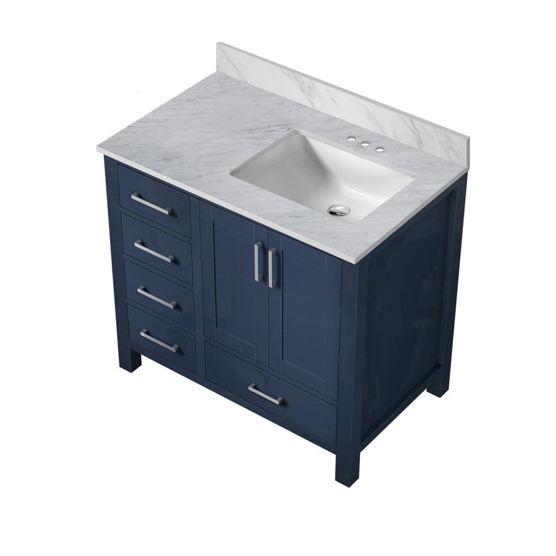 Lexora Jacques 36" W x 22" D Offset Navy Blue Single Bath Vanity and Marble Top