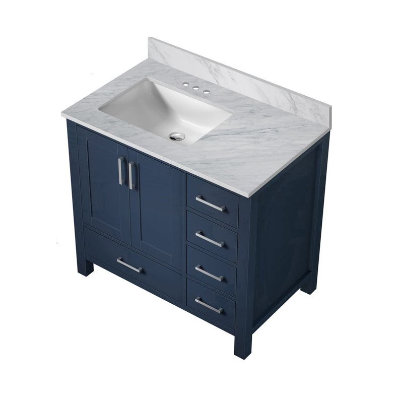 Lexora Jacques 36" W x 22" D Offset Navy Blue Single Bath Vanity and Marble Top