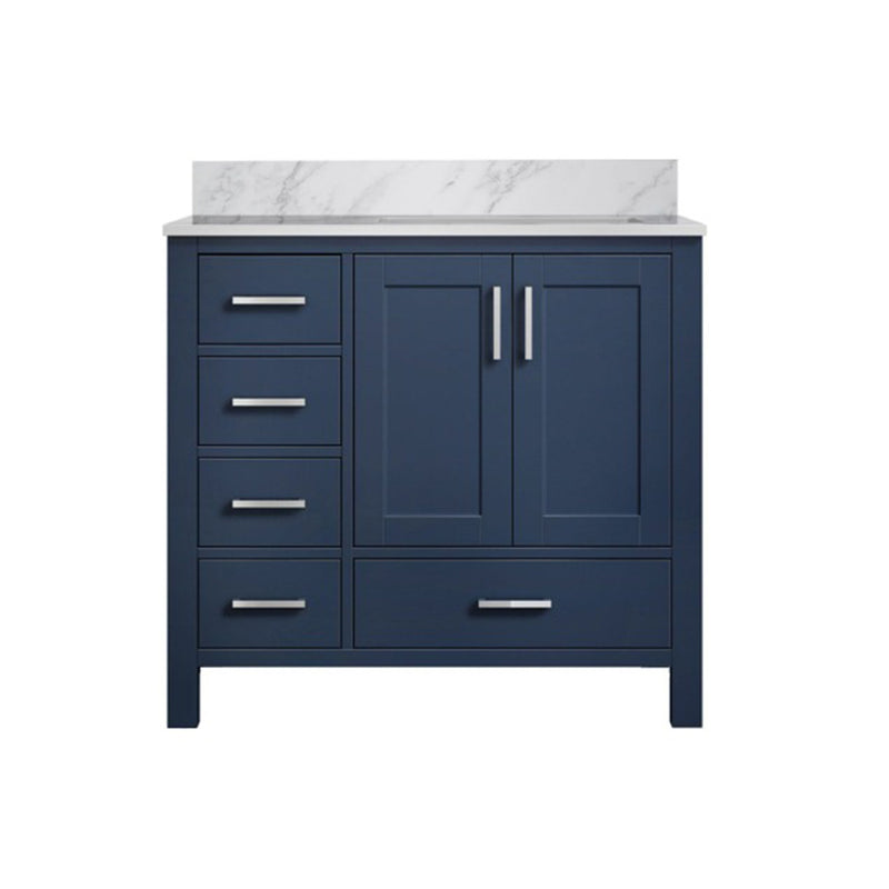 Lexora Jacques 36" W x 22" D Offset Navy Blue Single Bath Vanity and Marble Top