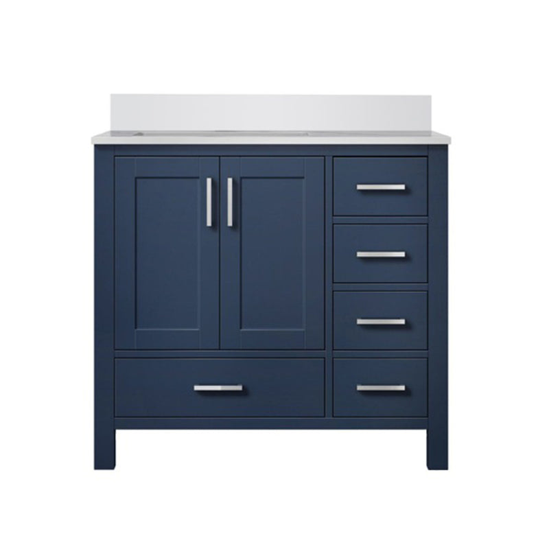 Lexora Jacques 36" W x 22" D Offset Navy Blue Single Bath Vanity and Marble Top