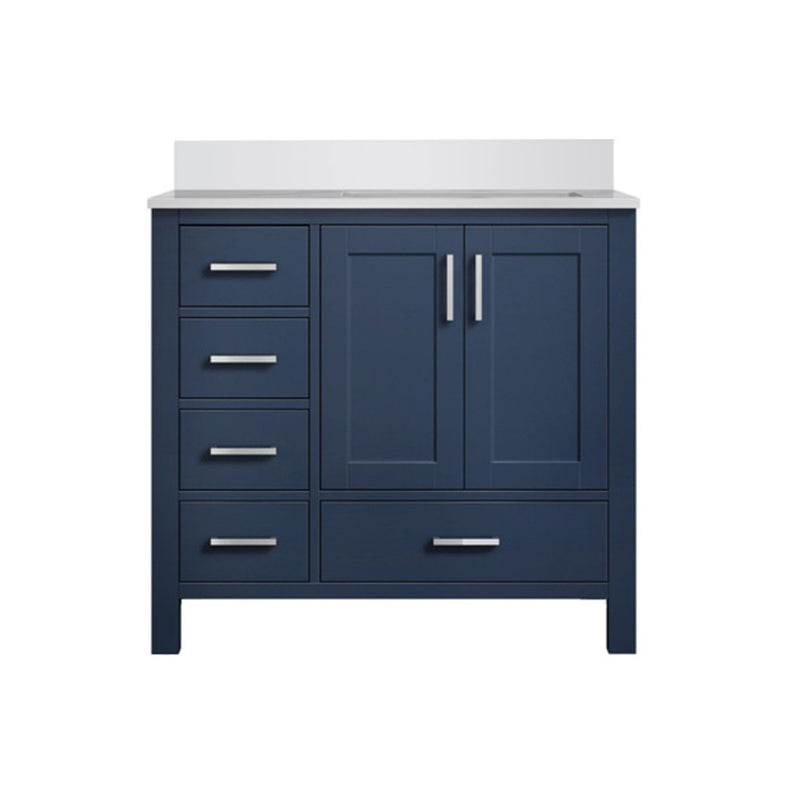 Lexora Jacques 36" W x 22" D Offset Navy Blue Single Bath Vanity and Marble Top