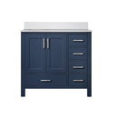 Lexora Jacques 36" W x 22" D Offset Navy Blue Single Bath Vanity and Marble Top