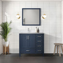 Lexora Jacques 36" W x 22" D Offset Navy Blue Single Bath Vanity Marble Top with Faucet Set and 34" Mirrors