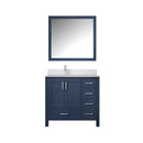 Lexora Jacques 36" W x 22" D Offset Navy Blue Single Bath Vanity Marble Top with Faucet Set and 34" Mirrors