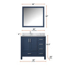 Lexora Jacques 36" W x 22" D Offset Navy Blue Single Bath Vanity with Marble Top and 34" Mirrors