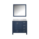 Lexora Jacques 36" W x 22" D Offset Navy Blue Single Bath Vanity with Marble Top and 34" Mirrors