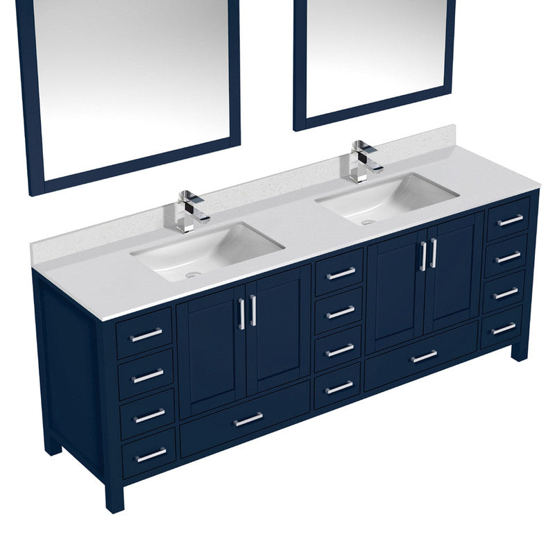 Lexora Jacques 84" W x 22" D Navy Blue Double Bath Vanity Marble Top with Faucet Set and 34" Mirrors