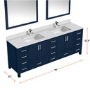 Lexora Jacques 84" W x 22" D Navy Blue Double Bath Vanity Marble Top with Faucet Set and 34" Mirrors