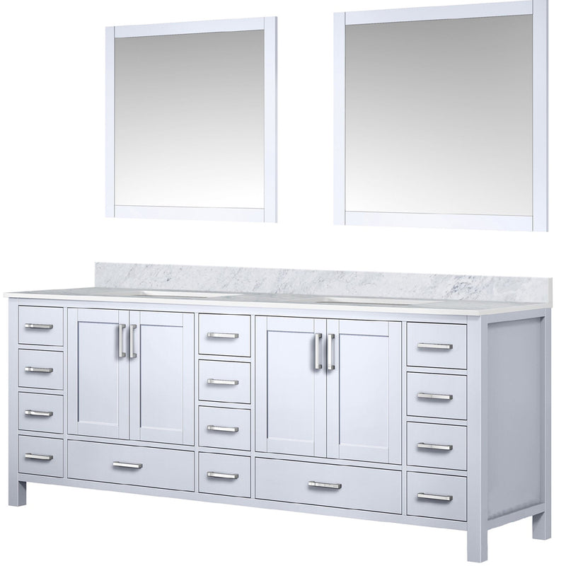 Lexora Jacques 84" W x 22" D White Double Bath Vanity with Marble Top and 34" Mirrors