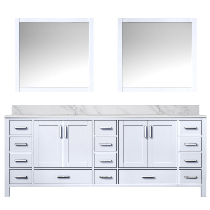 Lexora Jacques 84" W x 22" D White Double Bath Vanity with Marble Top and 34" Mirrors