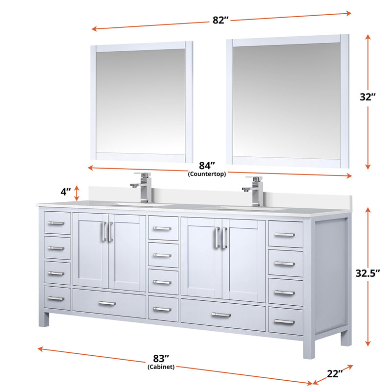 Lexora Jacques 84" W x 22" D White Double Bath Vanity and Marble Top