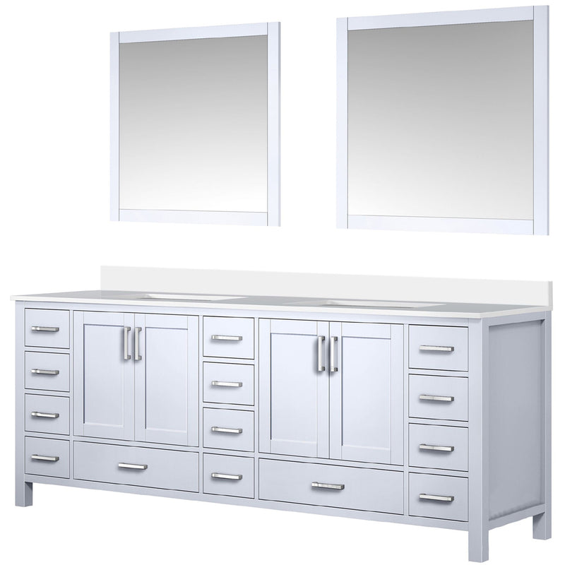 Lexora Jacques 84" W x 22" D White Double Bath Vanity with Marble Top and 34" Mirrors