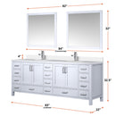 Lexora Jacques 84" W x 22" D White Double Bath Vanity with Marble Top and 34" Mirrors