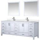 Lexora Jacques 84" W x 22" D White Double Bath Vanity Marble Top with Faucet Set and 34" Mirrors