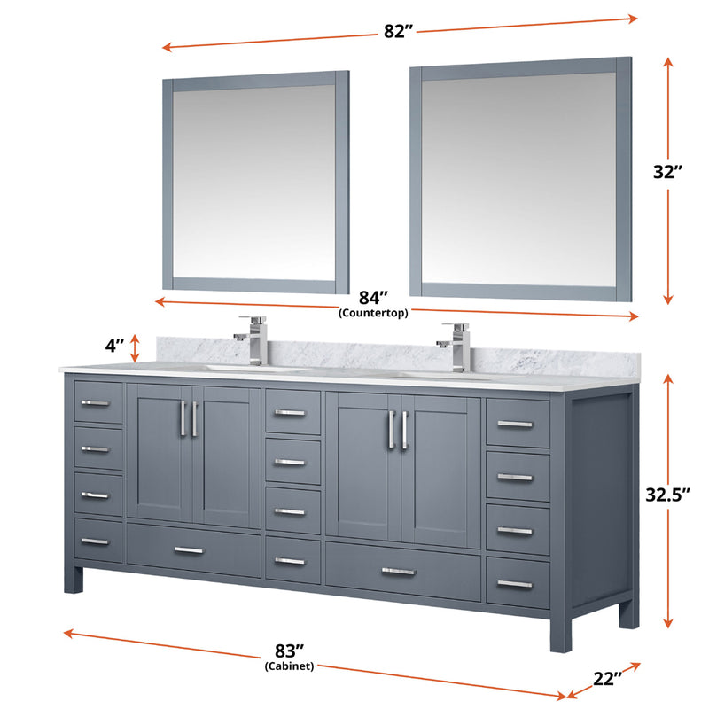 Lexora Jacques 84" W x 22" D Dark Grey Double Bath Vanity and Marble Top